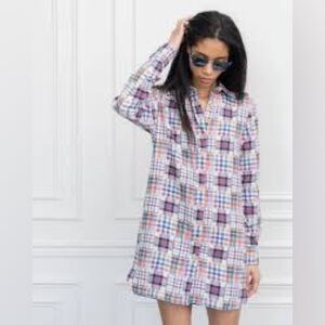 The Shirt by Rochelle Behrens Patchwork Shirtdress  Flannel XS Comfy Casual NWT